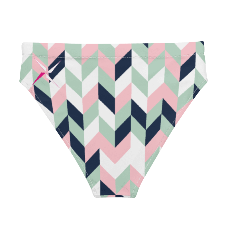 SUÐR-'26 High-Waist Bikini Bottom Chevron – Bikinihose mit Fischgrät-Print in Rosé, Mint und Navy