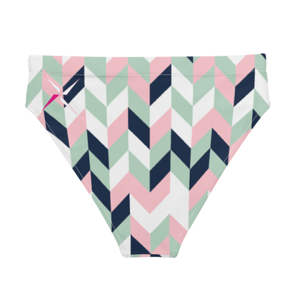 SUÐR-'26 High-Waist Bikini Bottom Chevron – Bikinihose mit Fischgrät-Print in Rosé, Mint und Navy