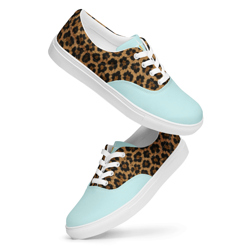 SUÐR-'26 Canvas Sneaker Leo Mint – Leo-Print Sneaker mit Mint-Kappe, weißer Sohle und weißen Senkeln