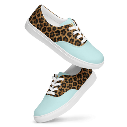 SUÐR-'26 Canvas Sneaker Leo Mint – Leo-Print Sneaker mit Mint-Kappe, weißer Sohle und weißen Senkeln