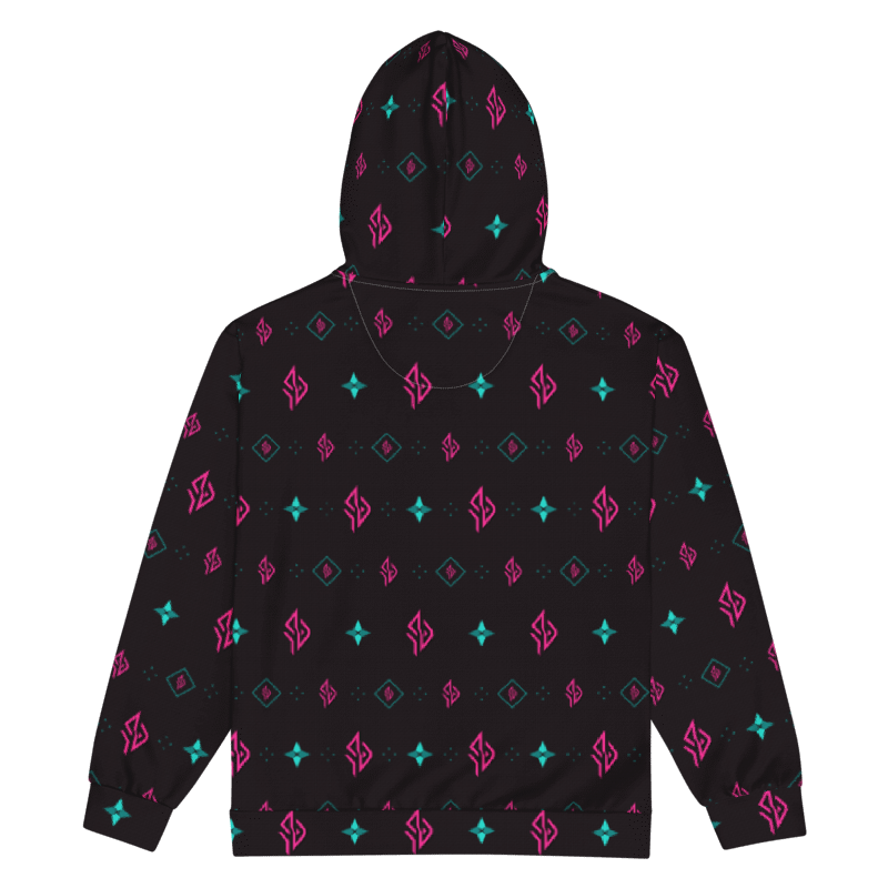 SUÐR Signature Zip Hoodie – Schwarz/Pink-Türkis