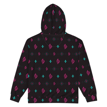 SUÐR Signature Zip Hoodie – Schwarz/Pink-Türkis
