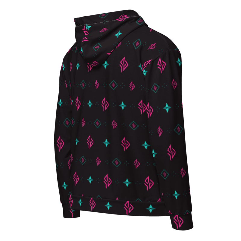 SUÐR Signature Zip Hoodie – Schwarz/Pink-Türkis