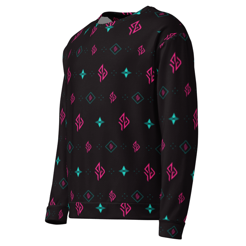 SUÐR Signature Sweatshirt – Schwarz/Pink-Türkis