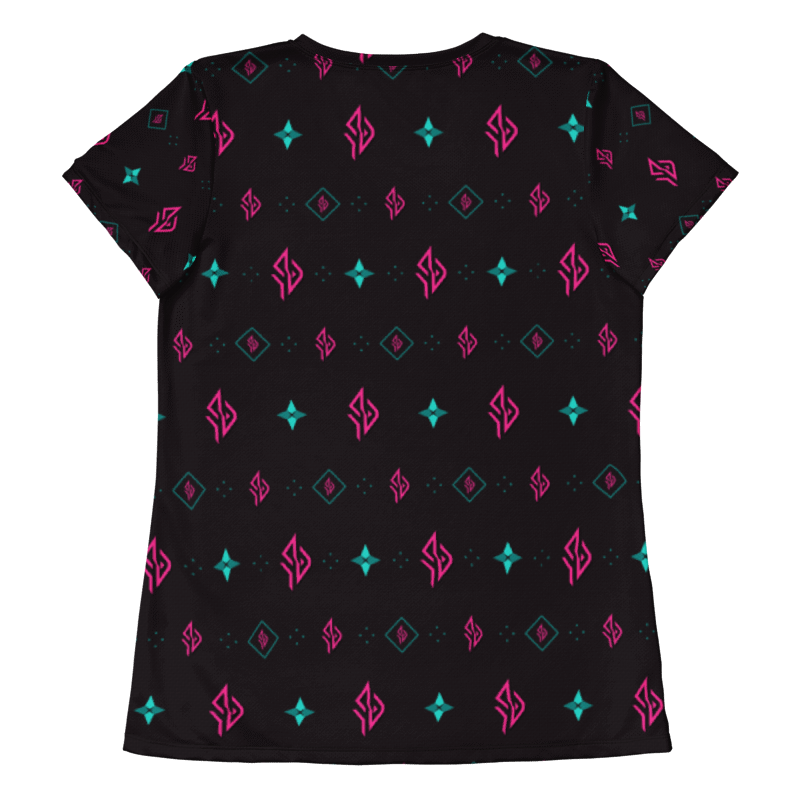 SUÐR Signature Athletic Tee Damen – Schwarz/Pink-Türkis
