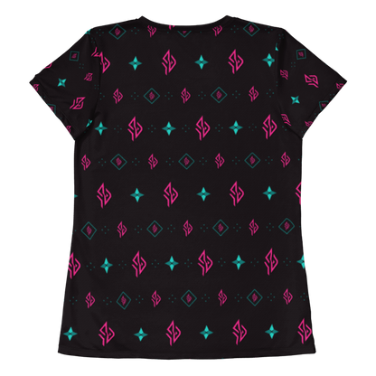 SUÐR Signature Athletic Tee Damen – Schwarz/Pink-Türkis
