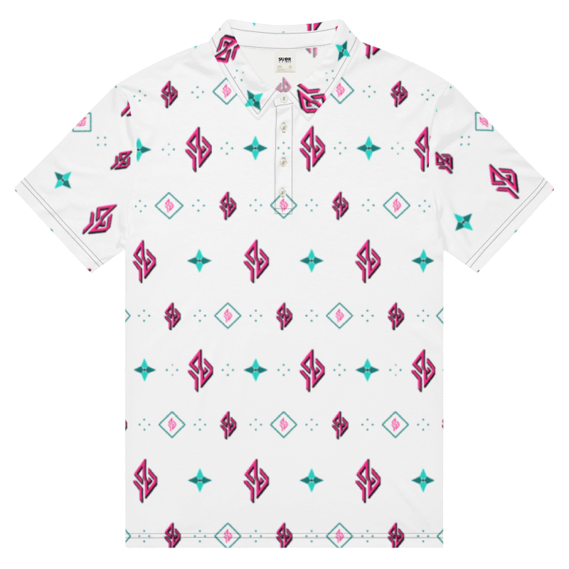 SUÐR Signature Polo – Weiß/Pink-Türkis