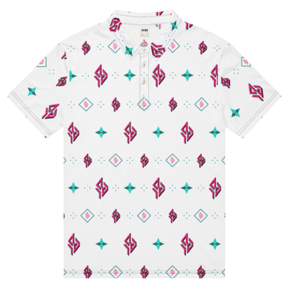 SUÐR Signature Polo – Weiß/Pink-Türkis