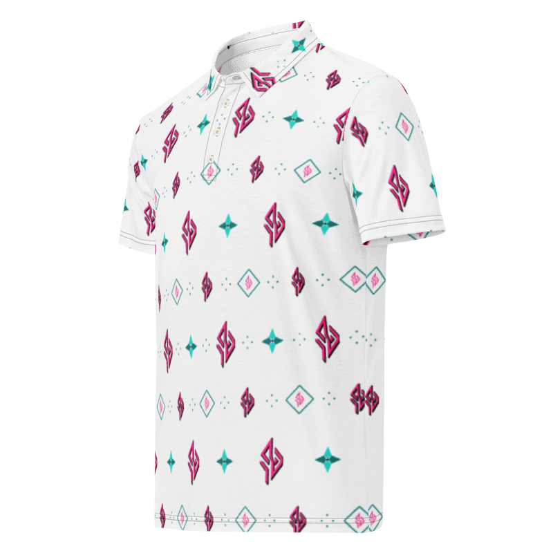 SUÐR Signature Polo – Weiß/Pink-Türkis
