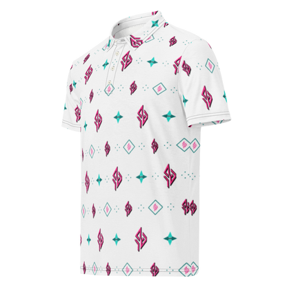 SUÐR Signature Polo – Weiß/Pink-Türkis
