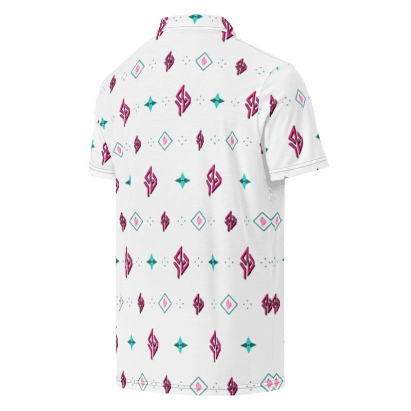 SUÐR Signature Polo – Weiß/Pink-Türkis