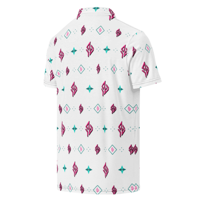 SUÐR Signature Polo – Weiß/Pink-Türkis