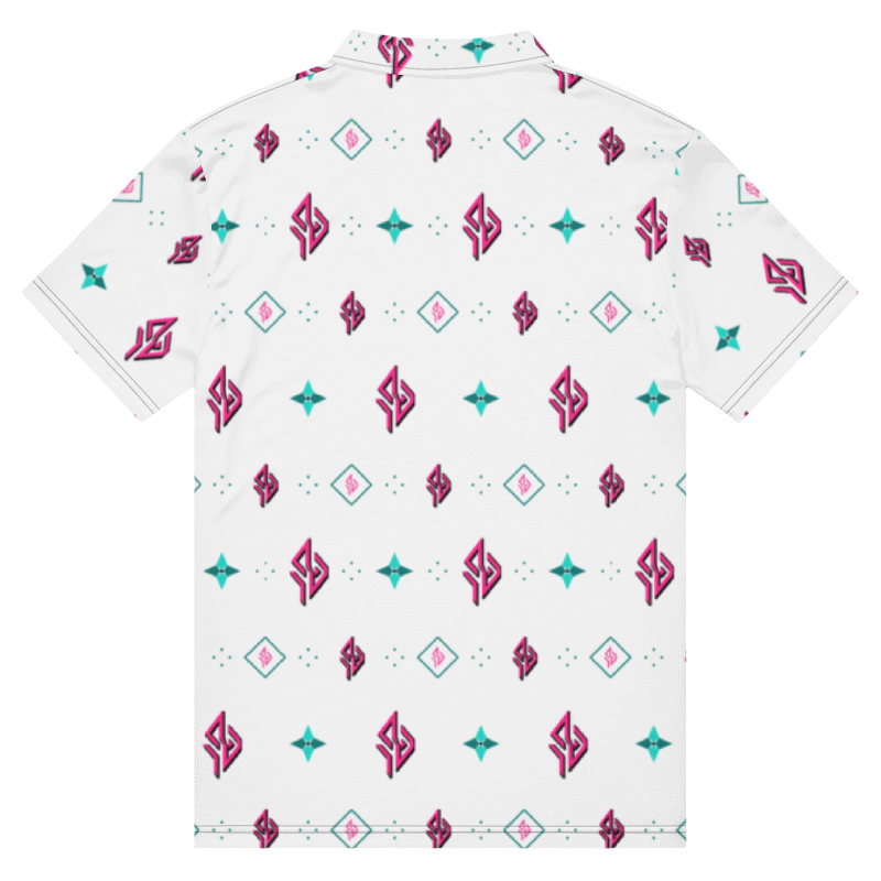 SUÐR Signature Polo – Weiß/Pink-Türkis