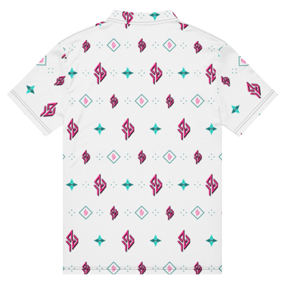 SUÐR Signature Polo – Weiß/Pink-Türkis