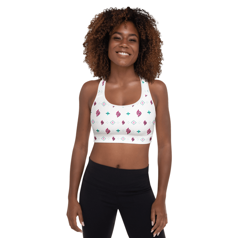 SUÐR Signature Sports Bra – Weiß/Pink-Türkis