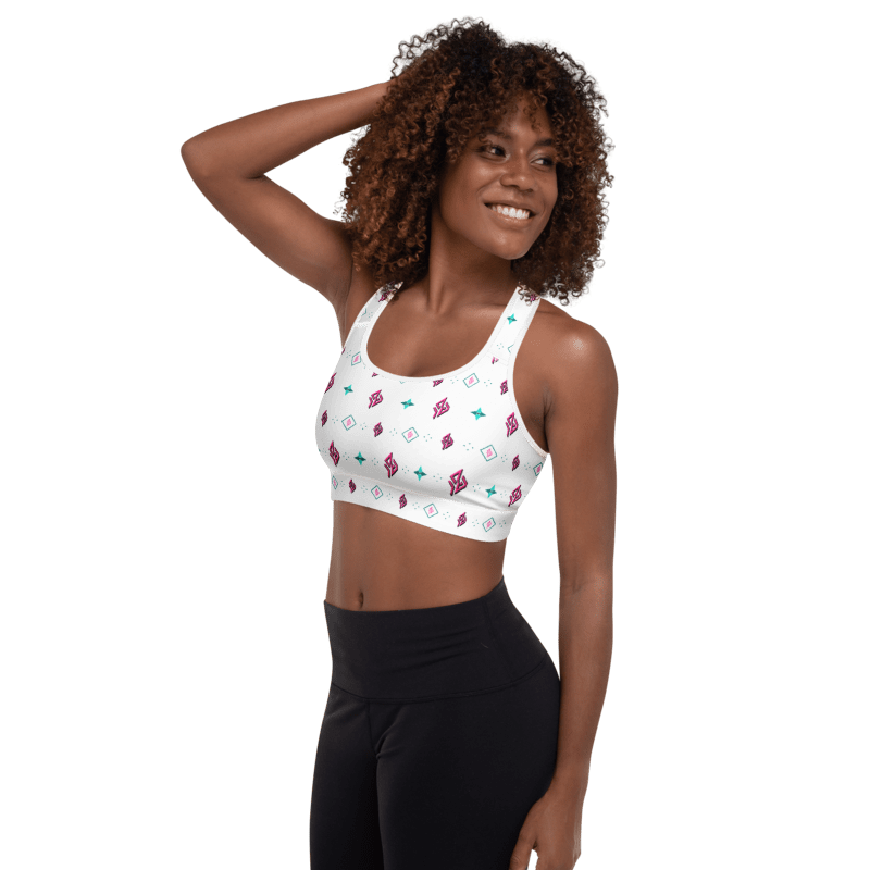 SUÐR Signature Sports Bra – Weiß/Pink-Türkis