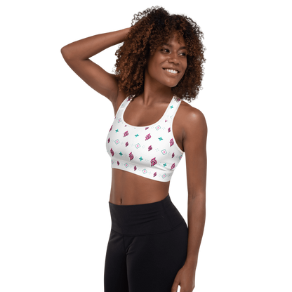 SUÐR Signature Sports Bra – Weiß/Pink-Türkis