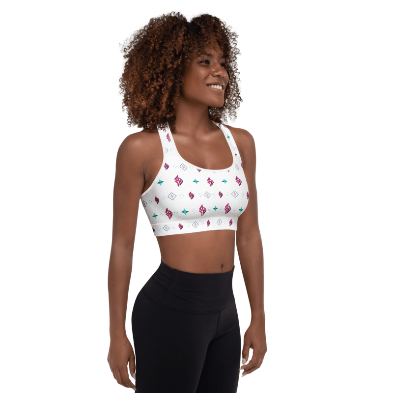 SUÐR Signature Sports Bra – Weiß/Pink-Türkis
