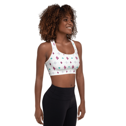 SUÐR Signature Sports Bra – Weiß/Pink-Türkis