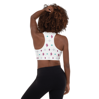 SUÐR Signature Sports Bra – Weiß/Pink-Türkis