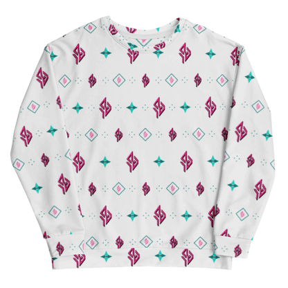 SUÐR Signature Sweatshirt – Weiß/Pink-Türkis