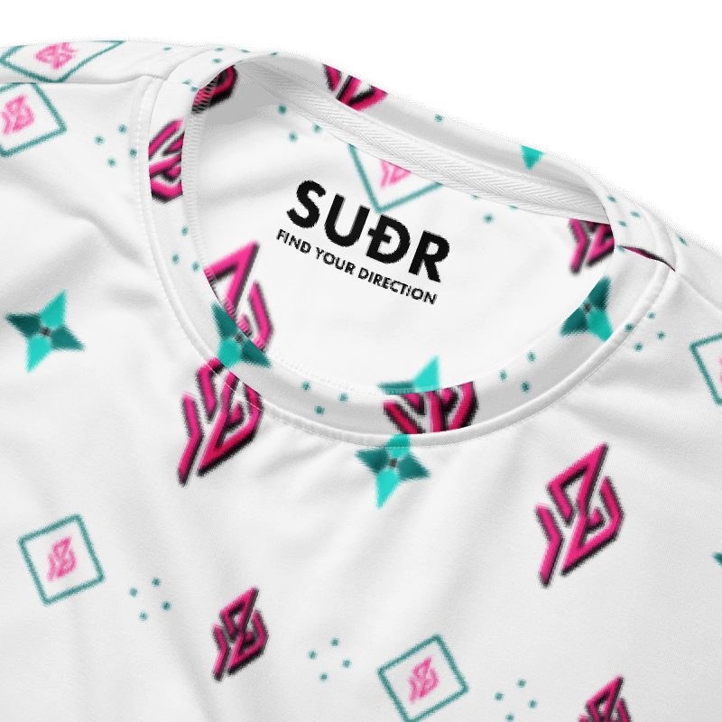 SUÐR Signature Sweatshirt – Weiß/Pink-Türkis