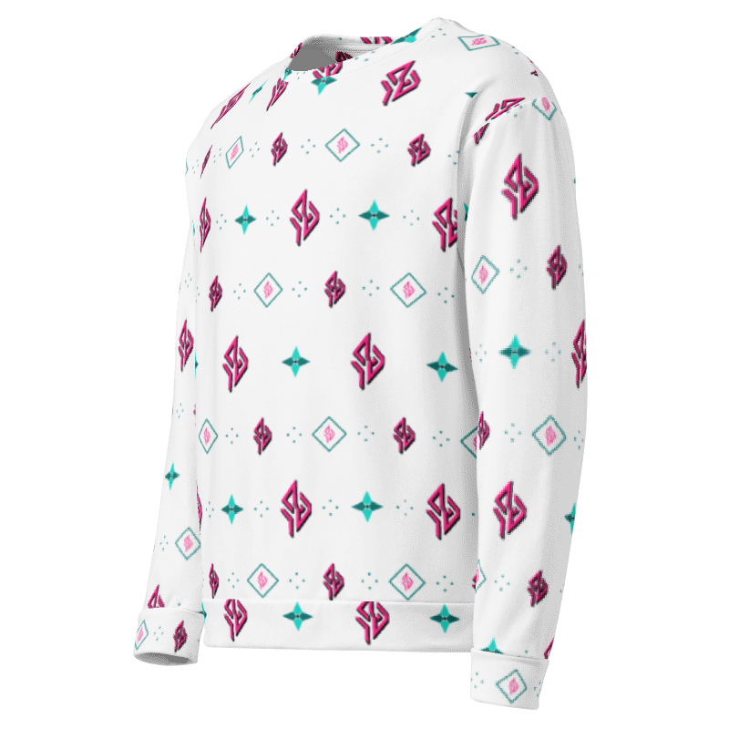 SUÐR Signature Sweatshirt – Weiß/Pink-Türkis