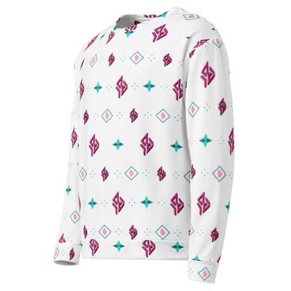 SUÐR Signature Sweatshirt – Weiß/Pink-Türkis