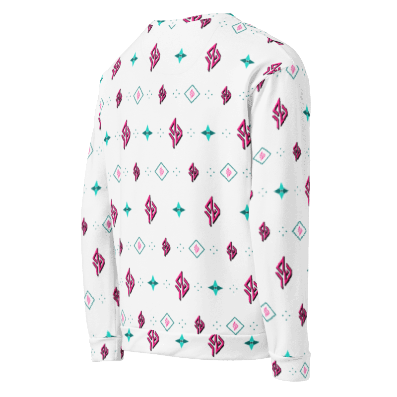 SUÐR Signature Sweatshirt – Weiß/Pink-Türkis