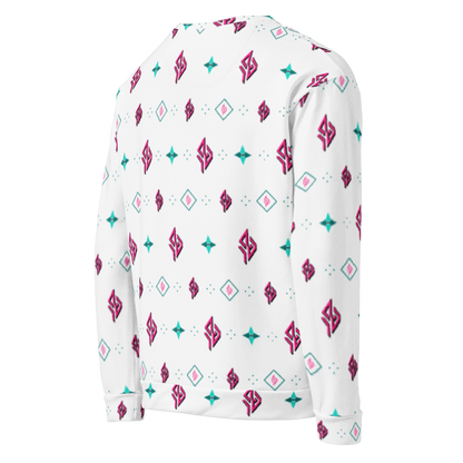 SUÐR Signature Sweatshirt – Weiß/Pink-Türkis