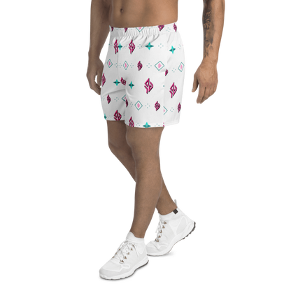SUÐR Signature Athletic Long Shorts – Weiß/Pink-Türkis