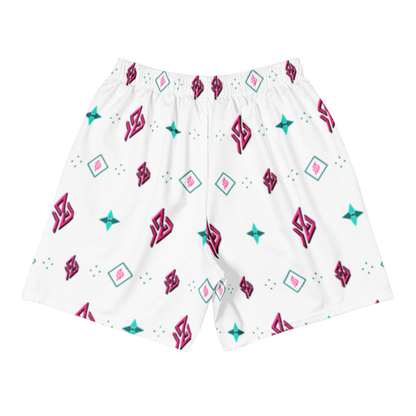 SUÐR Signature Athletic Long Shorts – Weiß/Pink-Türkis