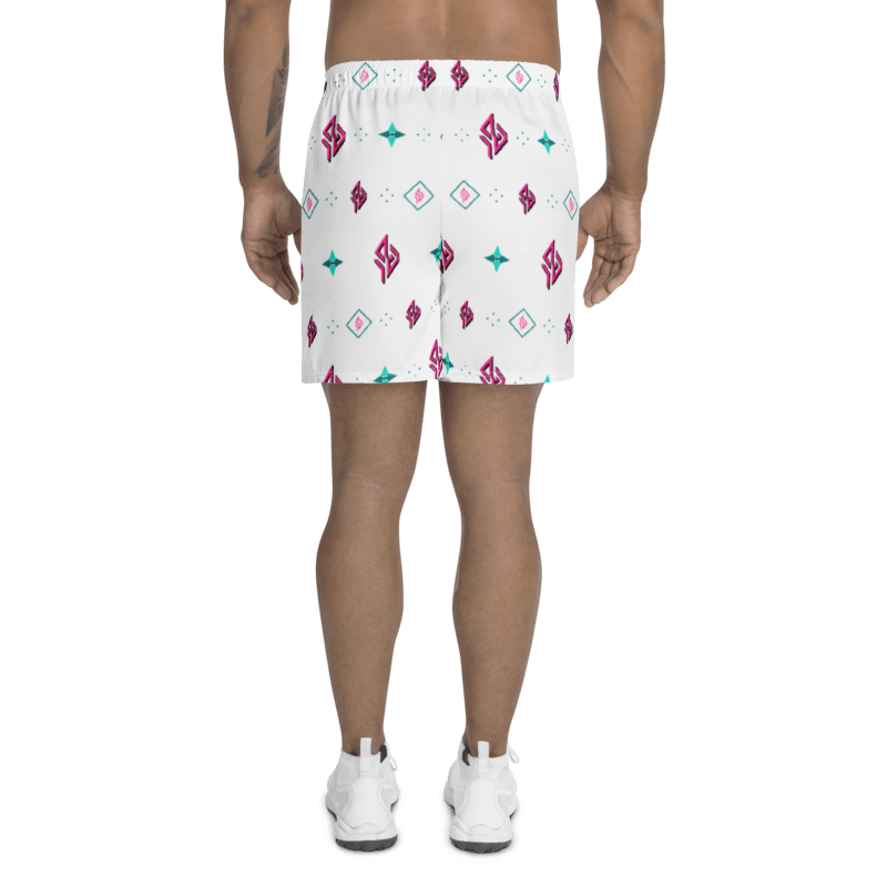 SUÐR Signature Athletic Long Shorts – Weiß/Pink-Türkis