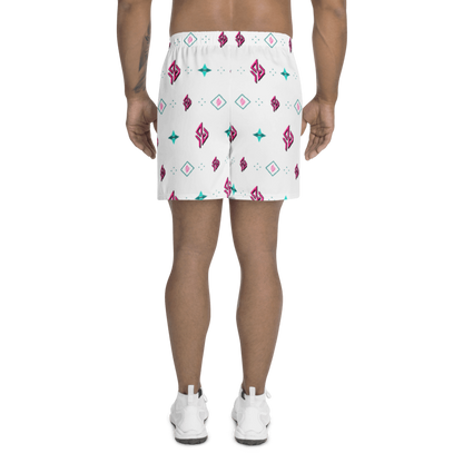 SUÐR Signature Athletic Long Shorts – Weiß/Pink-Türkis