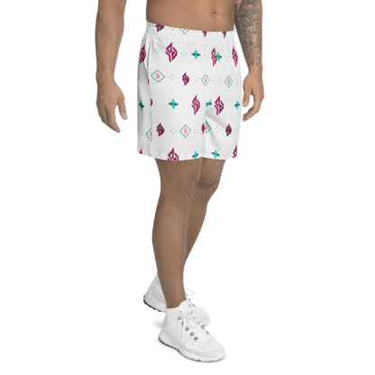 SUÐR Signature Athletic Long Shorts – Weiß/Pink-Türkis