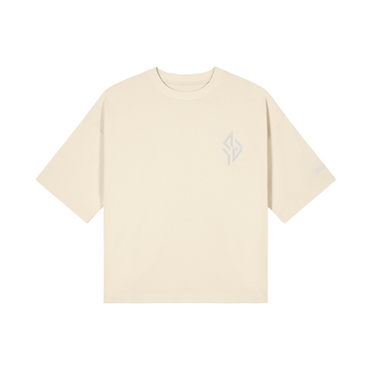 SUÐR Boxy Shirt White Labels – Boxy Fit Tee in Apricot, Vorderansicht
