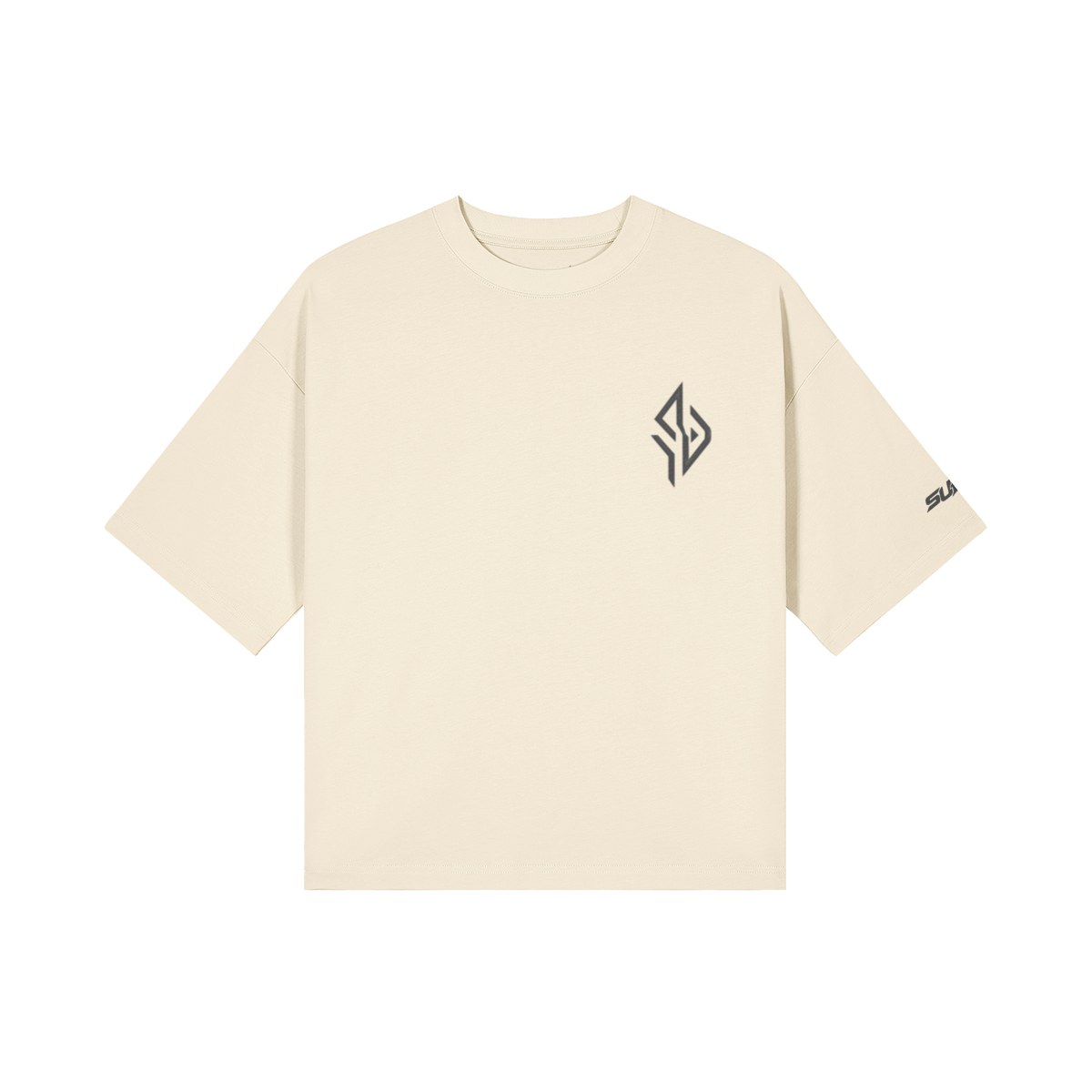 SUÐR Boxy Shirt Black Labels – Boxy Fit Tee in Apricot, Vorderansicht