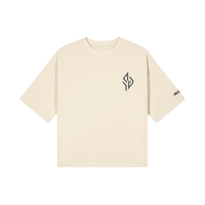 SUÐR Boxy Shirt Black Labels – Boxy Fit Tee in Apricot, Vorderansicht