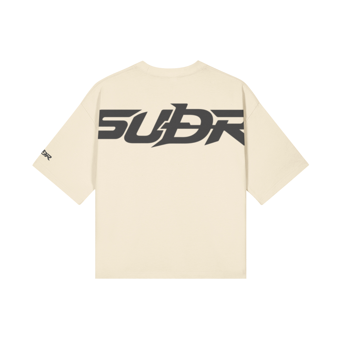 SUÐR Boxy Shirt Black Labels – Boxy Fit Tee in Apricot, Rückansicht mit SUÐR-Schriftzug