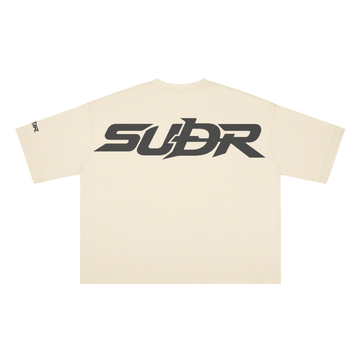 SUÐR Boxy Shirt Black Labels – Boxy Fit Tee in Apricot, Rückansicht mit SUÐR-Schriftzug