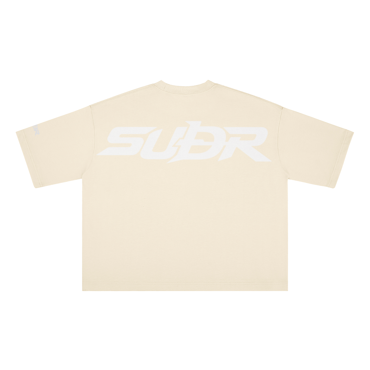 SUÐR Boxy Shirt White Labels – Boxy Fit Tee in Apricot, Rückansicht mit SUÐR-Schriftzug