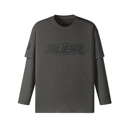 SUÐR Never Fear Layered Longsleeve – Layered Longsleeve in Dunkelgrau, Vorderansicht