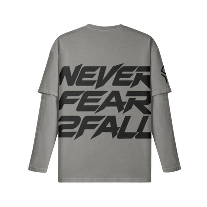 SUÐR Never Fear Layered Longsleeve – Layered Longsleeve in Hellgrau, Vorderansicht