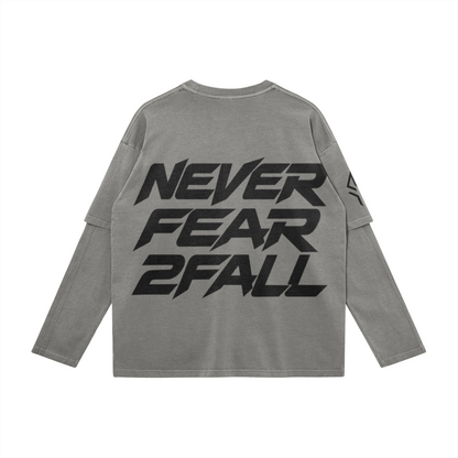 SUÐR Never Fear Layered Longsleeve – Layered Longsleeve in Hellgrau, Vorderansicht