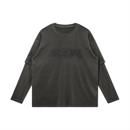SUÐR Never Fear Layered Longsleeve – Layered Longsleeve in Dunkelgrau, Vorderansicht