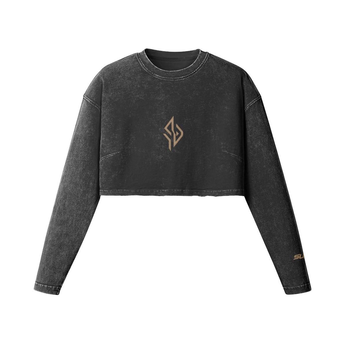 SUÐR Crop Top Longsleeve in Verwaschenes Schwarz