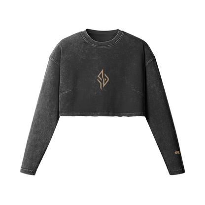 SUÐR Crop Top Longsleeve in Verwaschenes Schwarz