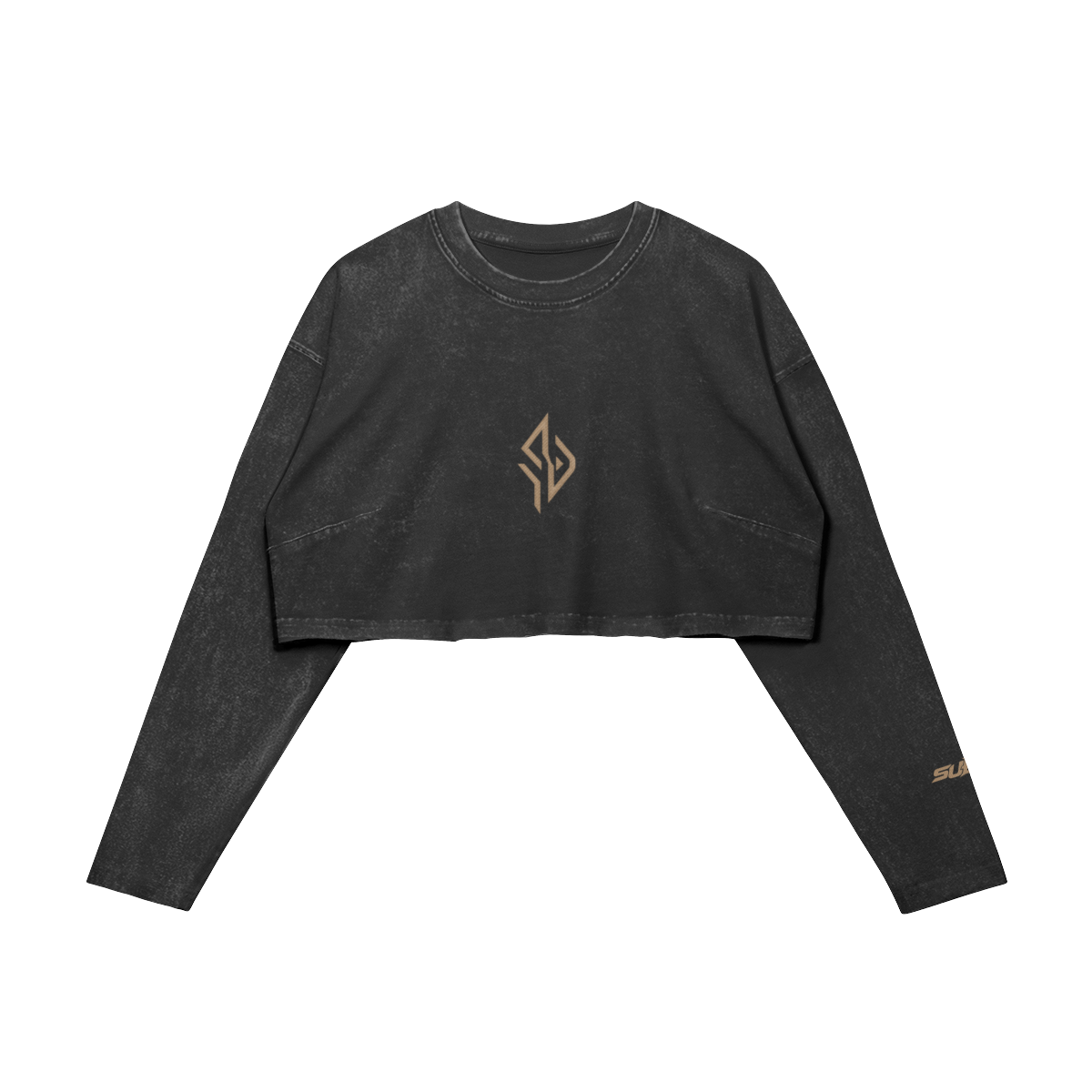 SUÐR Crop Top Longsleeve in Verwaschenes Schwarz