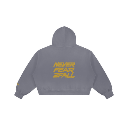 SUÐR Glitter Girls Boxy Hoodie 420g in Mittelgrau – Rückansicht
