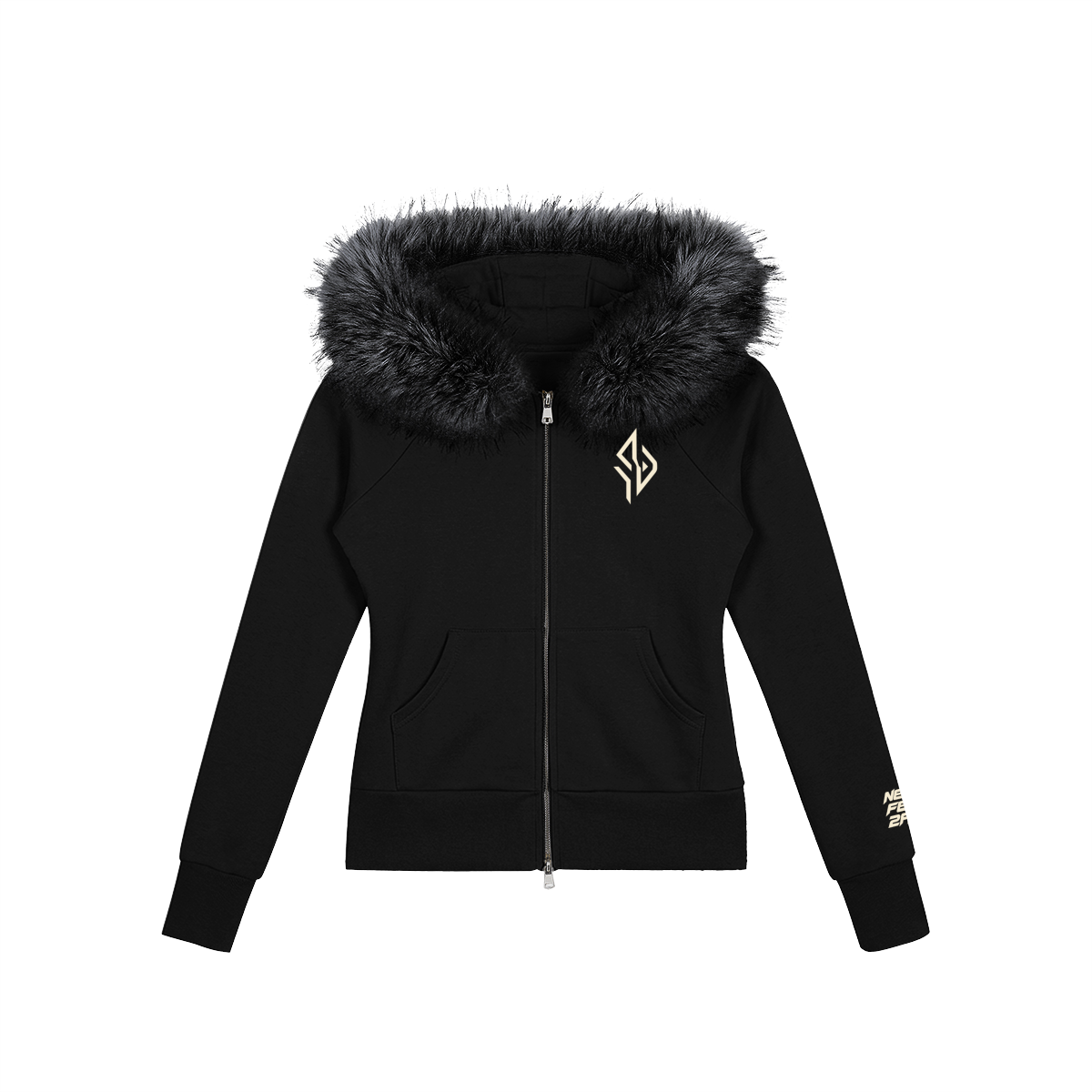 SUÐR Velvet Fur Zip-Hoodie Schwarz – Zip-Hoodie mit Pelzkapuze in Schwarz